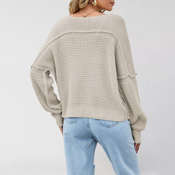 2025 Off-Shoulder Sweater - Oversized V-Neck Knit Top