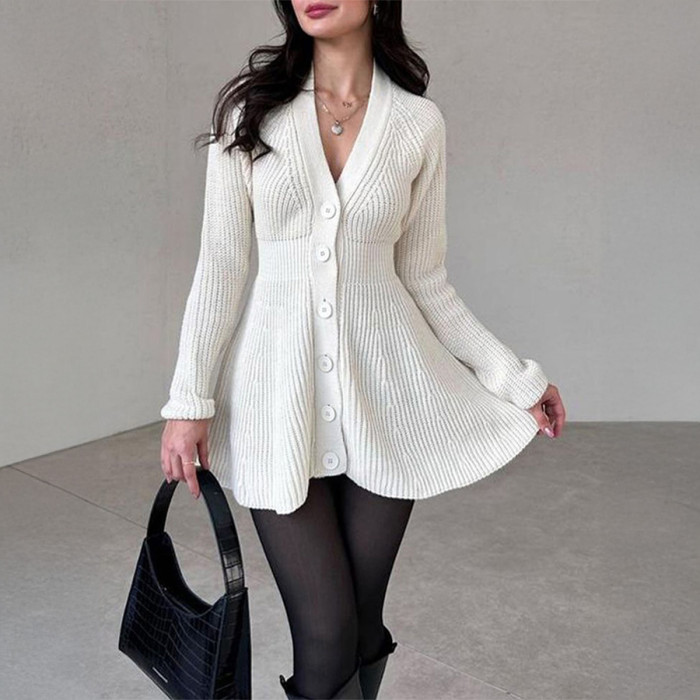 Fashion Casual Long-Sleeve Woolen Sweater Dress