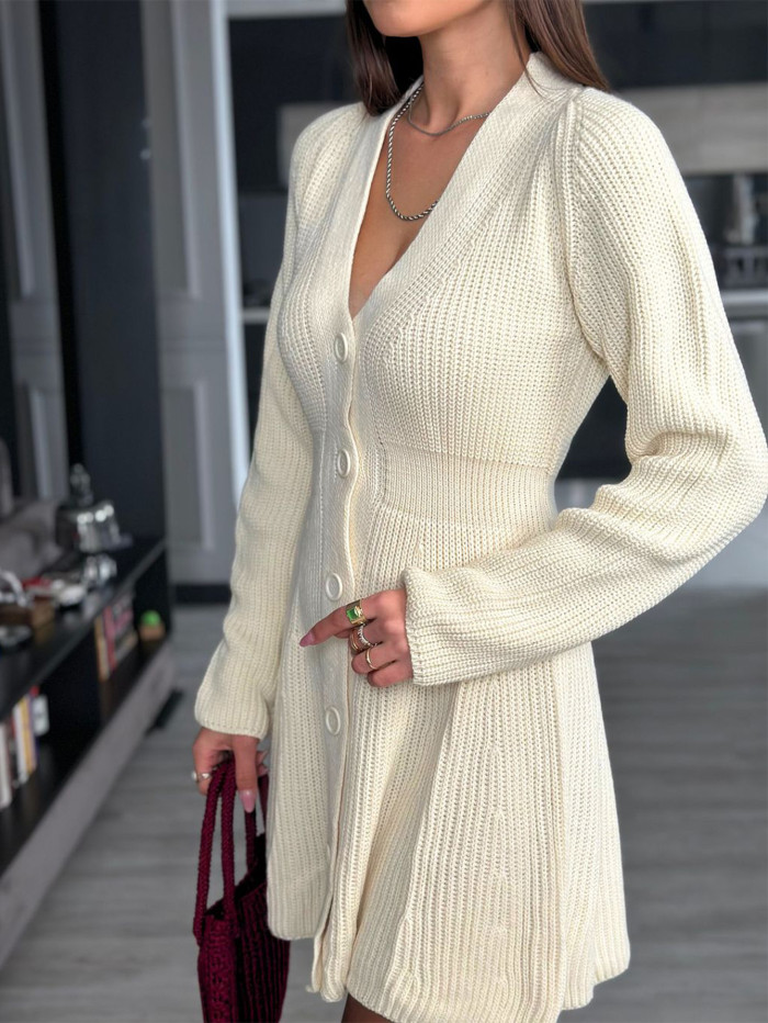 Fashion Casual Long-Sleeve Woolen Sweater Dress