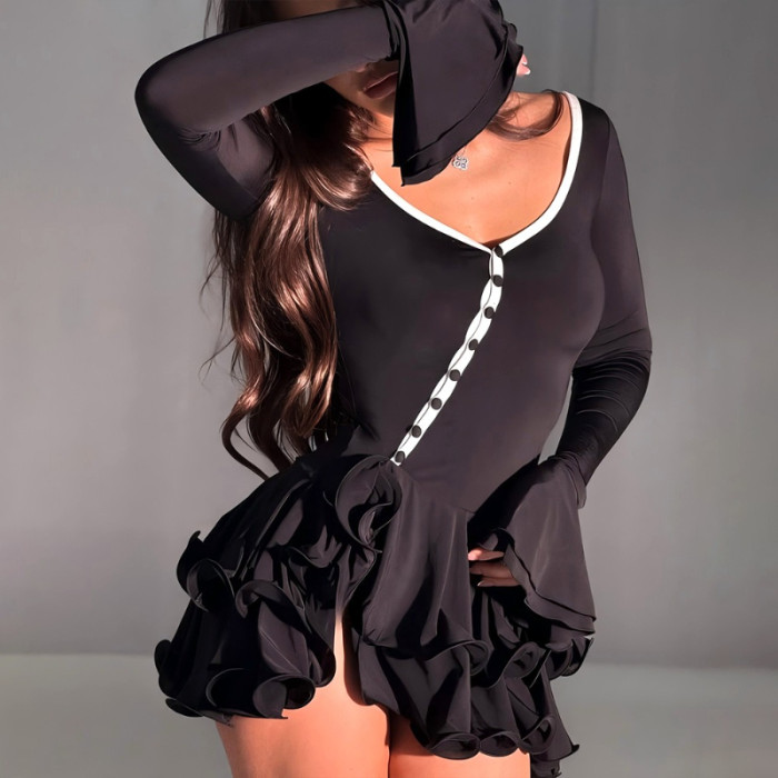 Women's Summer V-Neck Trumpet Sleeve Cake Dress