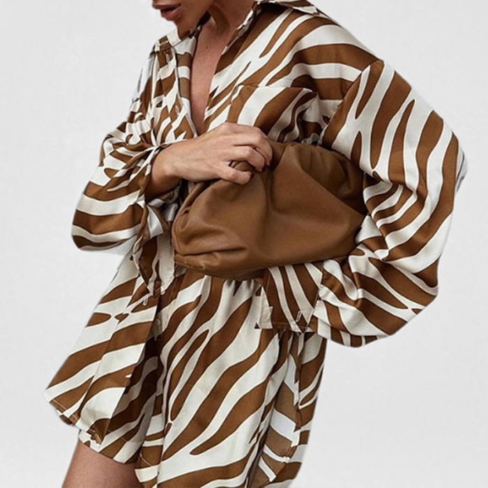 Women's Elegant Printed Blouse and Shorts Two-Piece Set