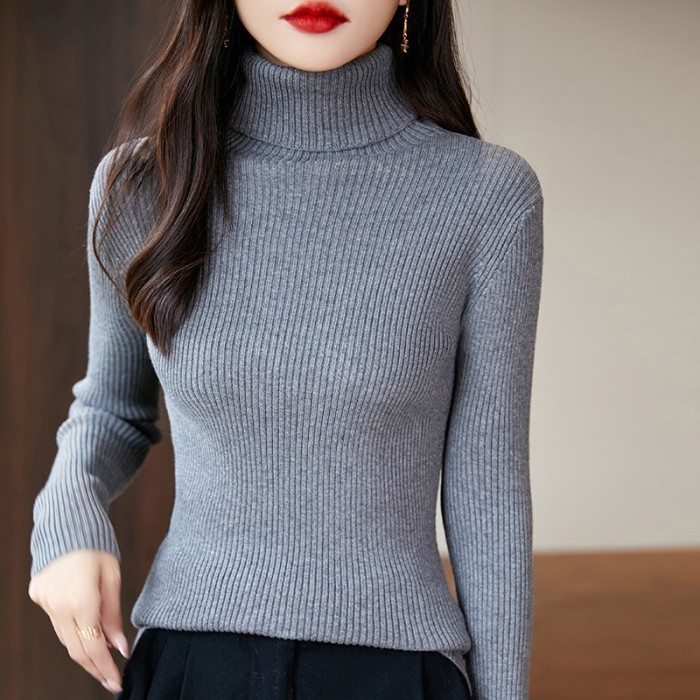 2025 Autumn and Winter New High-neck Base Shirt for Women's Pure Cotton Knitted Sweater To Make You Look Slim and Elegant Inside