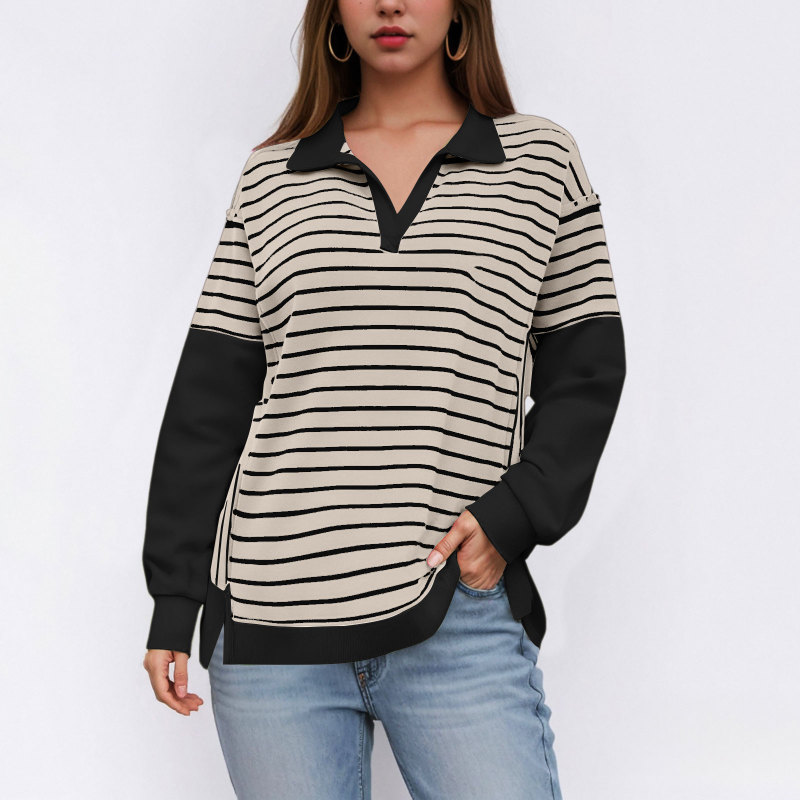 Women's Y2K Striped Color Block Oversized Sweatshirt Pullover