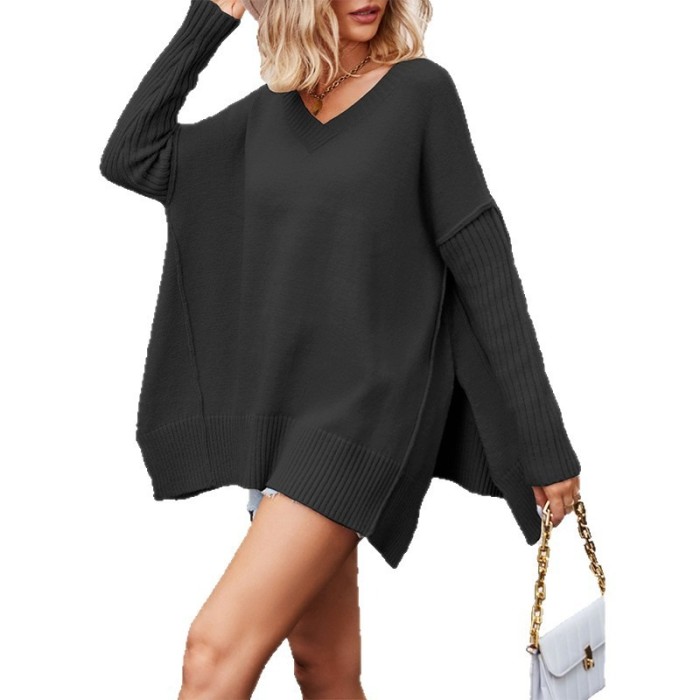 2025 Large Size V-Neck Sweater Women - Oversized Knit Pullover