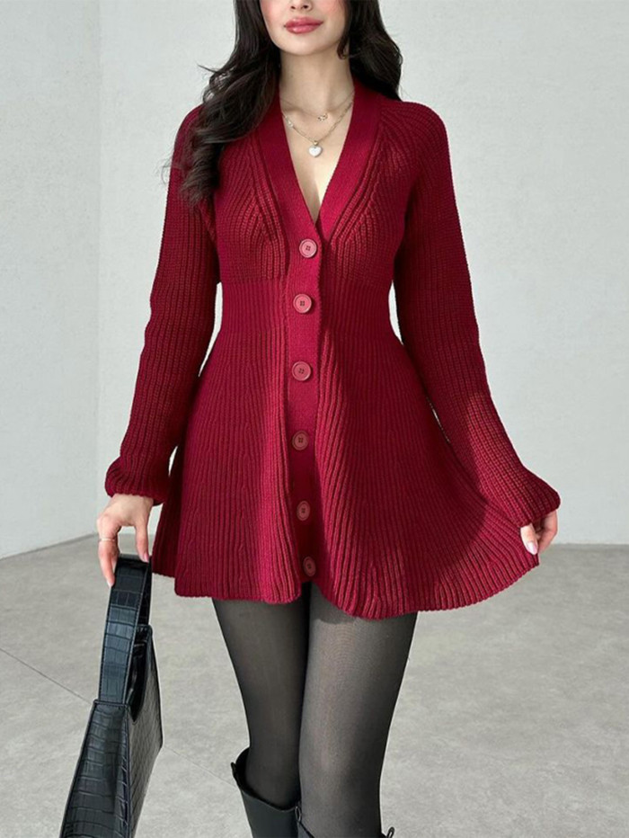 Fashion Casual Long-Sleeve Woolen Sweater Dress
