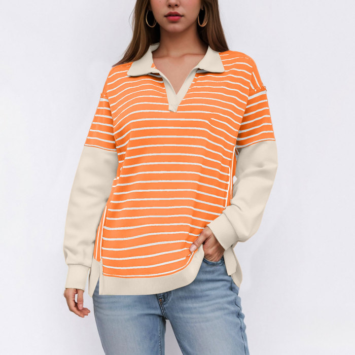 Women's Y2K Striped Color Block Oversized Sweatshirt Pullover