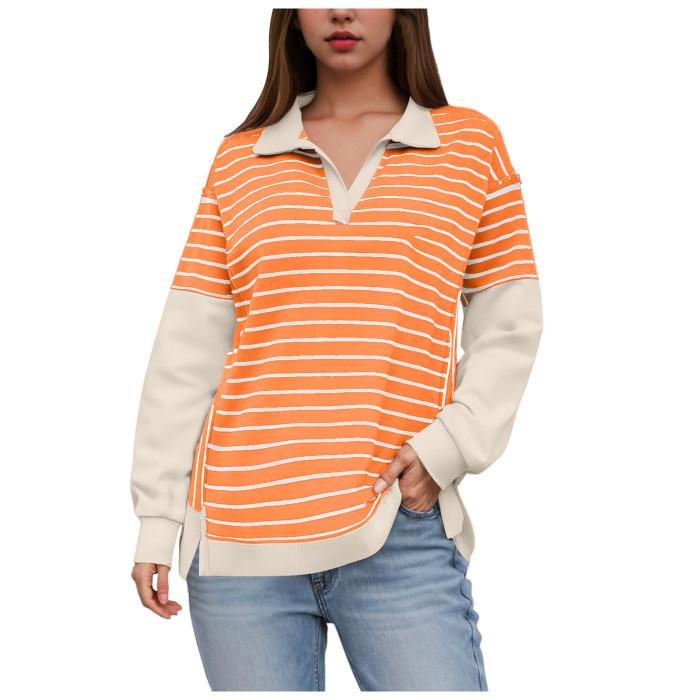 Women's Y2K Striped Color Block Oversized Sweatshirt Pullover