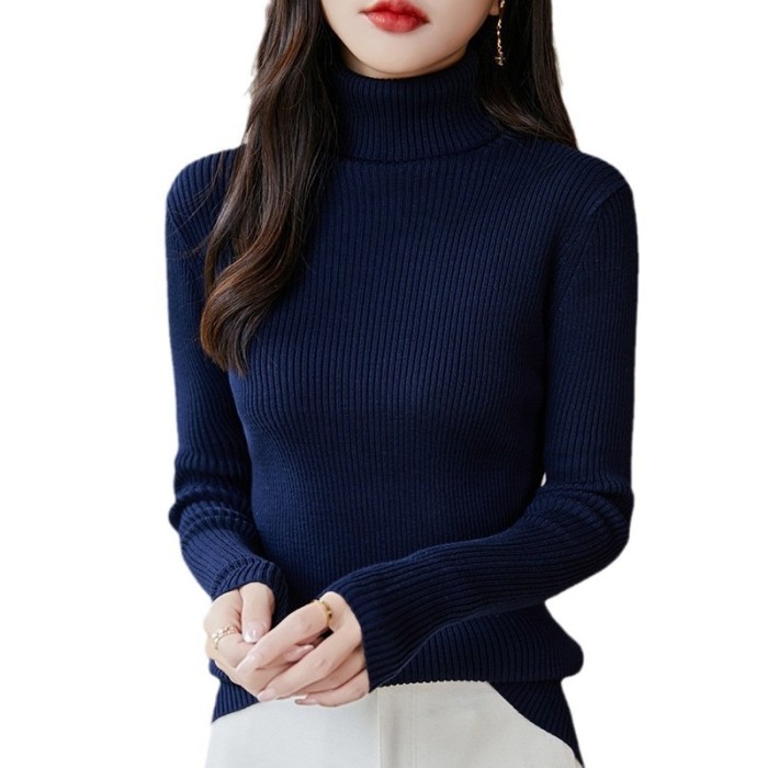 2025 Autumn and Winter New High-neck Base Shirt for Women's Pure Cotton Knitted Sweater To Make You Look Slim and Elegant Inside
