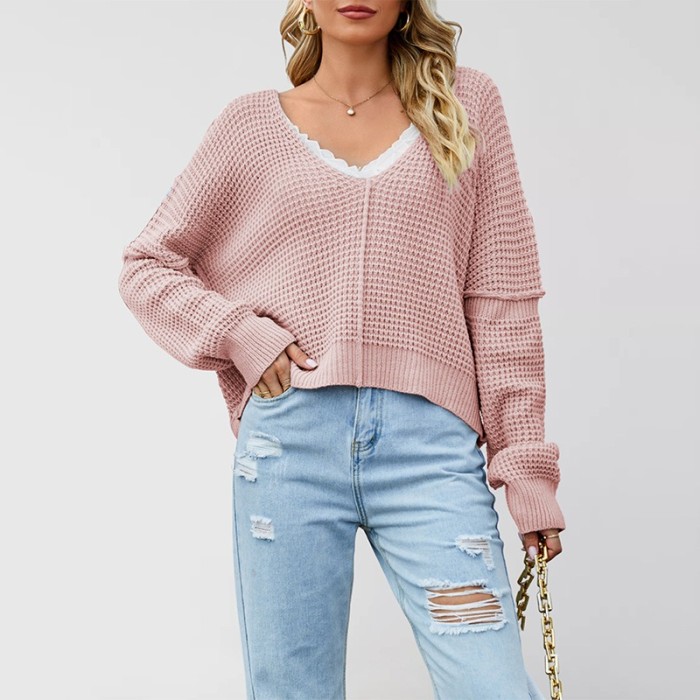 2025 Off-Shoulder Sweater - Oversized V-Neck Knit Top