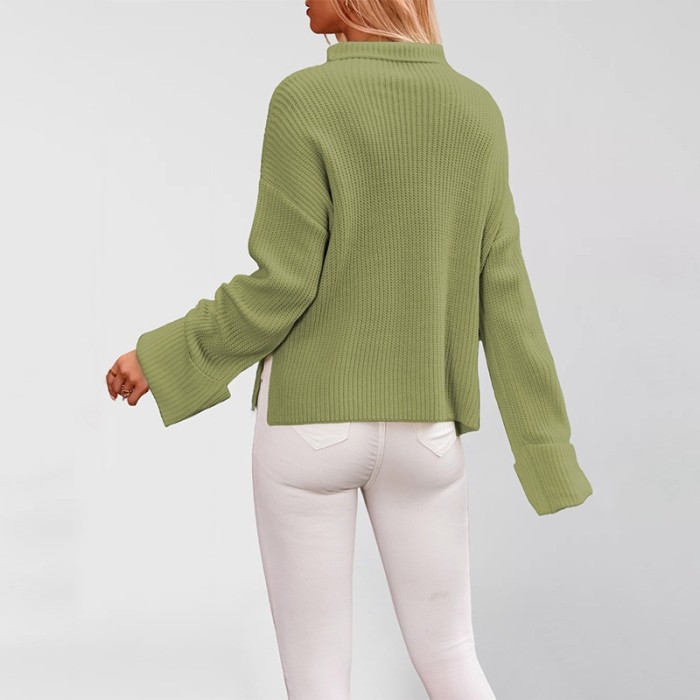 2025 Bell Sleeve Sweater - Oversized Round Neck Knit Top