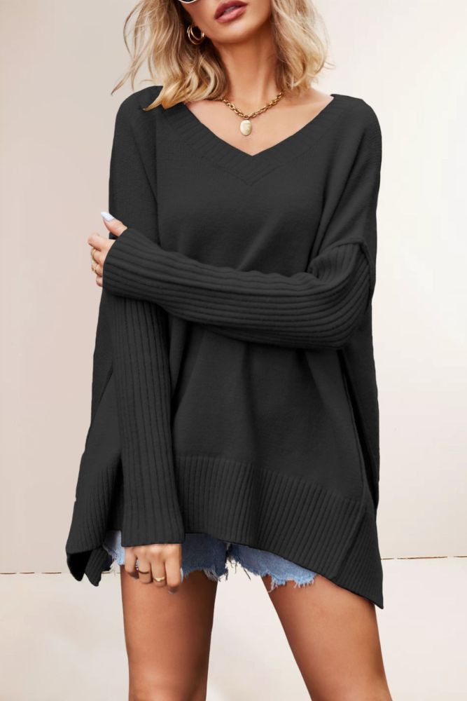 2025 Large Size V-Neck Sweater Women - Oversized Knit Pullover
