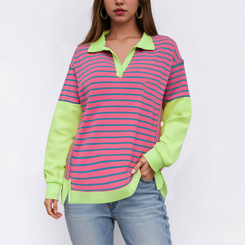 Women's Y2K Striped Color Block Oversized Sweatshirt Pullover