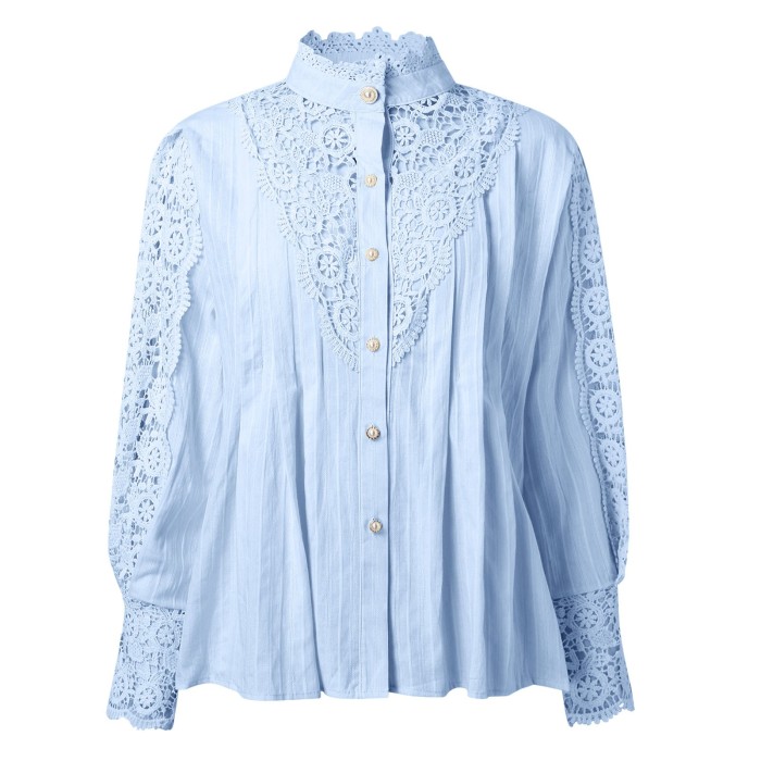 Women's Hollow Out Lace Shirt Elegant Embroidered Patchwork Long Sleeve Blouse