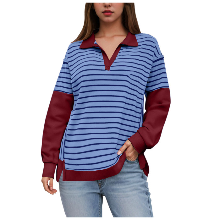 Women's Y2K Striped Color Block Oversized Sweatshirt Pullover
