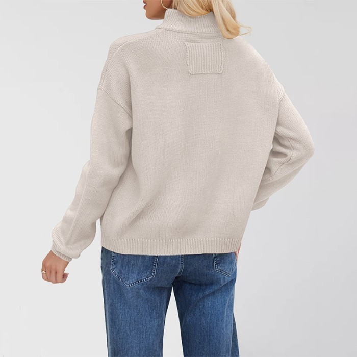 2025 Knitted Jacket Stand Collar Large Size Sweater Solid Color Cardigan Women's Clothing
