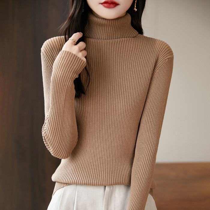 2025 Autumn and Winter New High-neck Base Shirt for Women's Pure Cotton Knitted Sweater To Make You Look Slim and Elegant Inside