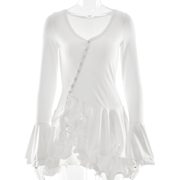 Women's Summer V-Neck Trumpet Sleeve Cake Dress