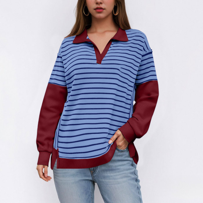 Women's Y2K Striped Color Block Oversized Sweatshirt Pullover