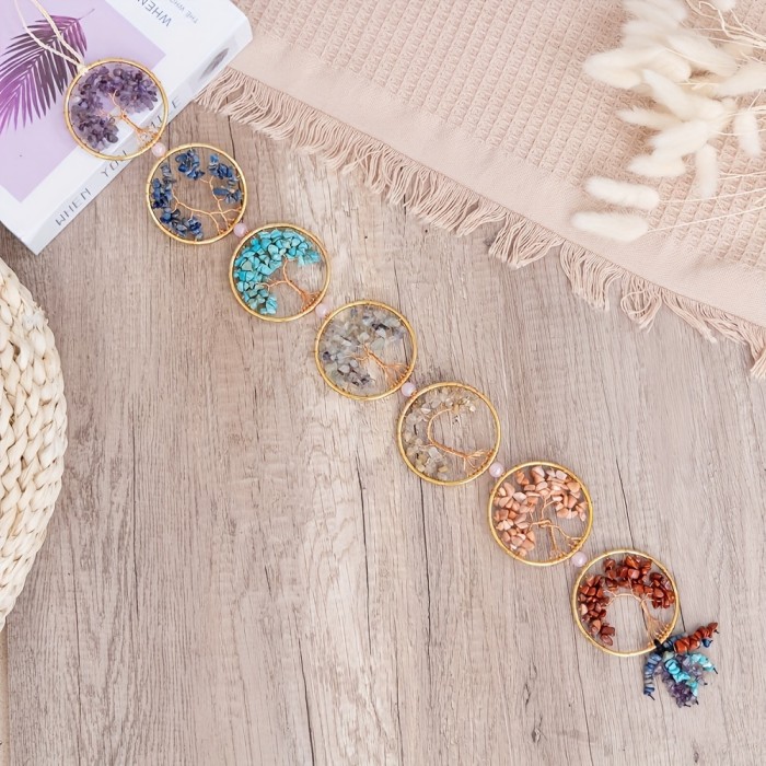 7 Chakra Stones  Tree of Life Healing Crystals Hanging Ornament Wall Ornament Meditation Window Hanging Ornament Home Decor Gifts for Women