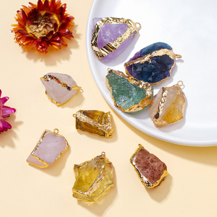 20-30mm Irregular Shape Natural Stone Crystal Necklaces Pendant Gold Color Wrap Charms for Jewelry Making DIY Earring Accessory2