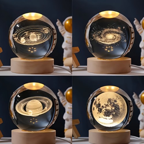 1pc Enchanting 3D for Galaxy Crystal Ball Night Light with Warm LED Base - USB Powered, High-Quality Space-Themed Decor, Ideal for Astronomy Lovers, Perfect Birthday or Valentine's Gift for Loved Ones, Perfect for Christmas Gifts, Holiday Office, Bedroom, Hotel, Party, Restaurant Decoration