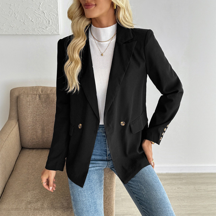 2025 New European and American Autumn Women Clothing Fashion Simple Casual Commuter Suit Collar Black Blazer Women