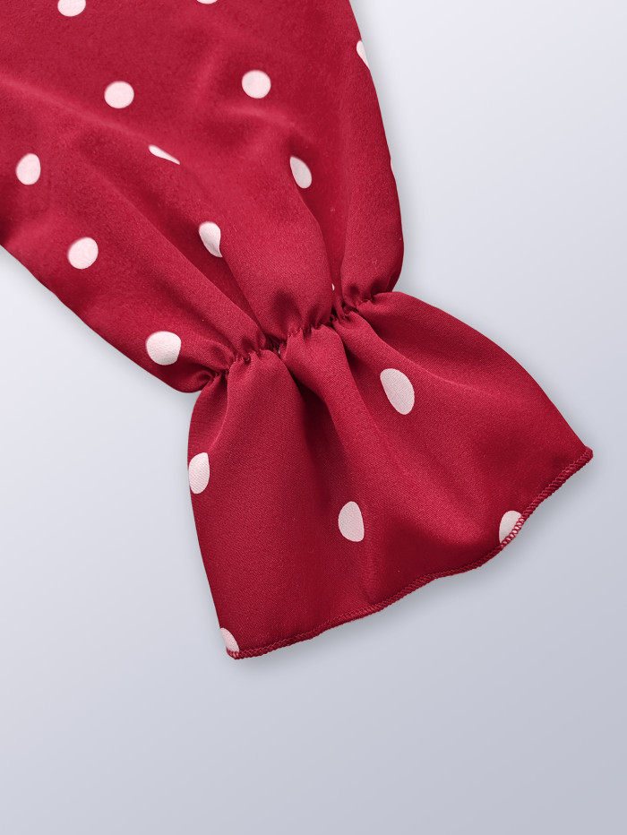 Spring and Summer Polka Dot Long Dress Vacation Fungus Edge Square Neck Long Sleeved Dresses for Women