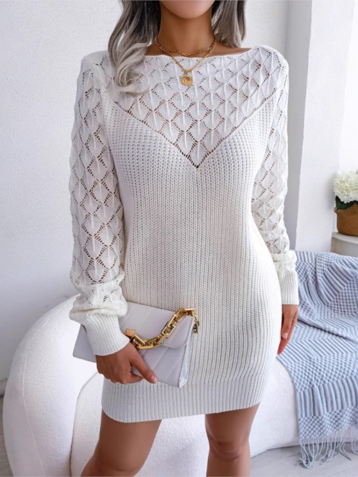 Elegant Knit Dress For Women Fashion Long Sleeve Slash Neck Pullover Package Hip Mini Dresses Lady Spring Womens Clothing New