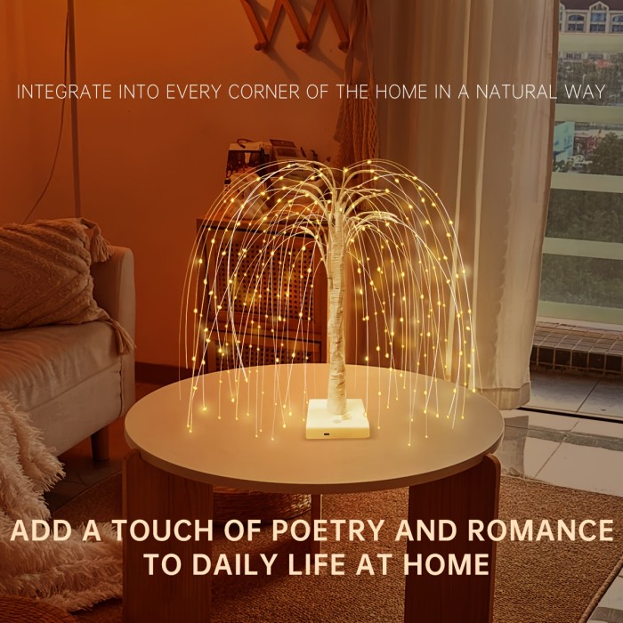 1pc Willow Tree LED Night Light, 192 LEDs, 8 Lighting Modes, USB\u002FBattery Dual Power, Romantic Table Lamp for Bedroom, Wedding, Party, Home Decor - Plastic Shade