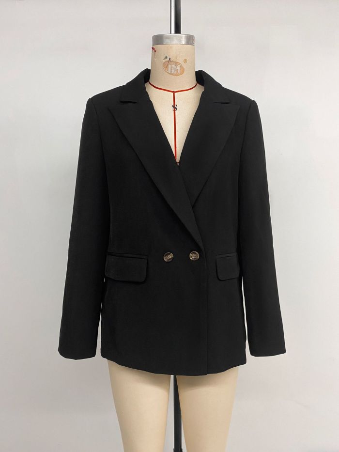 2025 New European and American Autumn Women Clothing Fashion Simple Casual Commuter Suit Collar Black Blazer Women