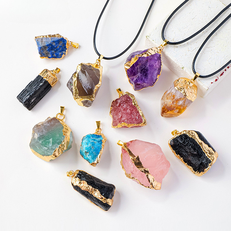 20-30mm Irregular Shape Natural Stone Crystal Necklaces Pendant Gold Color Wrap Charms for Jewelry Making DIY Earring Accessory2