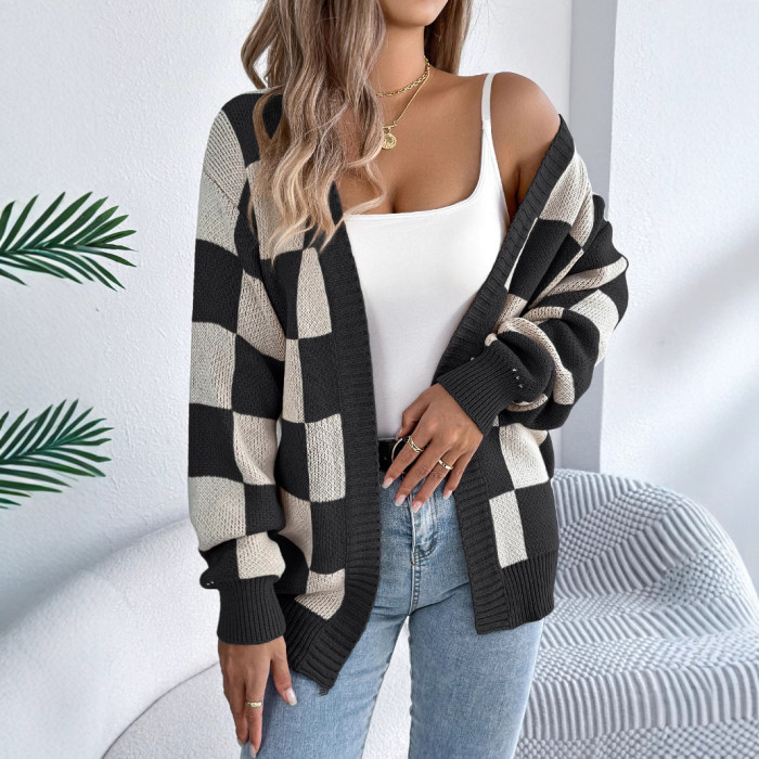 Cardigan Women Sweaters Mid Length Coats Knitted Lantern Sleeve Jumpers Y2k Streetwear Elegant Jackets Open Stith Autumn Winter