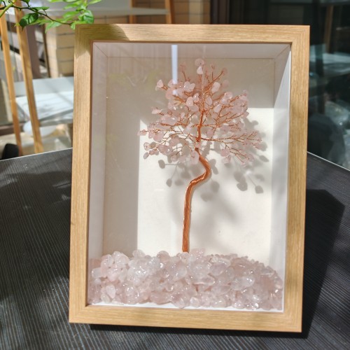 1pc Artificial Crystal Tree with Embedded Amethyst, Pink Crystal, Green Crystal, And Yellow Crystal in an 8-Inch Photoframe, Perfect As a Mother'S Day Or Birthday Gift for 2025, The Year of The Snake, Suitable for Parties And Everyday Home Decor.