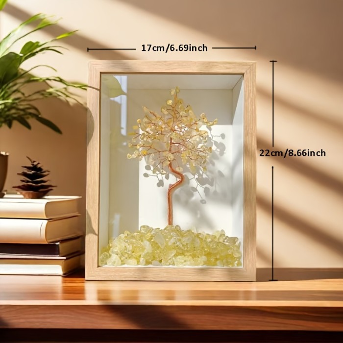 1pc Artificial Crystal Tree with Embedded Amethyst, Pink Crystal, Green Crystal, And Yellow Crystal in an 8-Inch Photoframe, Perfect As a Mother'S Day Or Birthday Gift for 2025, The Year of The Snake, Suitable for Parties And Everyday Home Decor.