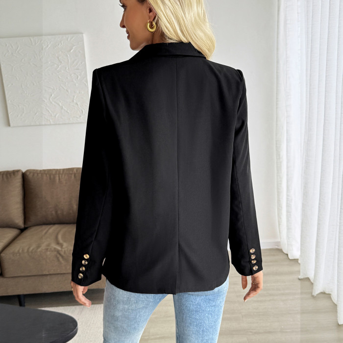 2025 New European and American Autumn Women Clothing Fashion Simple Casual Commuter Suit Collar Black Blazer Women