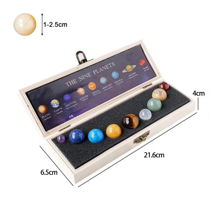 Natural Crystal 9 Planets Ball Solar Sun System Rock Quartz Stones with Wooden Box  Quartz Stones Beads Desktop Decoration