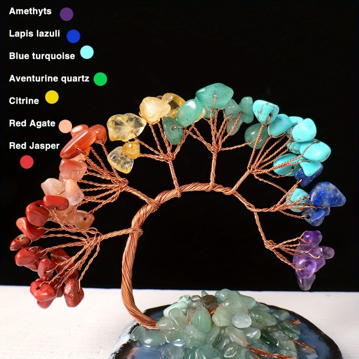 Natural Crystal Tree Natural Crystal Tree with Seven Colors - Handcrafted Agate Base and Green Stones - Decorative Craft Symbolizing Wealth And Prosperity