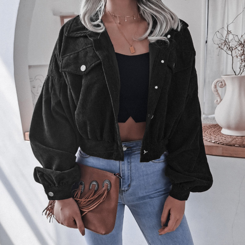 Autumn and Winter European and American Lantern Long-sleeved Corduroy Casual Short Jacket Popular Women's Clothing