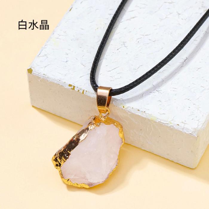 20-30mm Irregular Shape Natural Stone Crystal Necklaces Pendant Gold Color Wrap Charms for Jewelry Making DIY Earring Accessory2