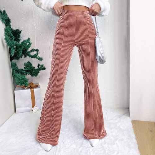 2025 Autumn and Winter New European and American High-waisted Wick Velvet Flared Pants Solid Color Casual Wide-leg Pants Women