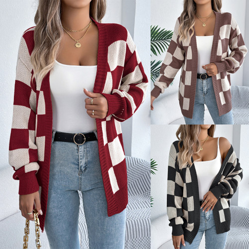 Cardigan Women Sweaters Mid Length Coats Knitted Lantern Sleeve Jumpers Y2k Streetwear Elegant Jackets Open Stith Autumn Winter