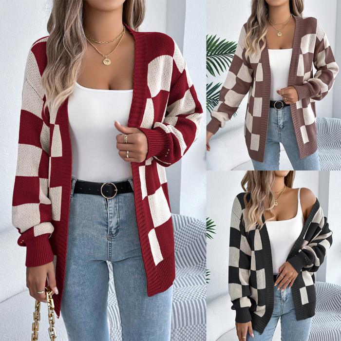 Cardigan Women Sweaters Mid Length Coats Knitted Lantern Sleeve Jumpers Y2k Streetwear Elegant Jackets Open Stith Autumn Winter