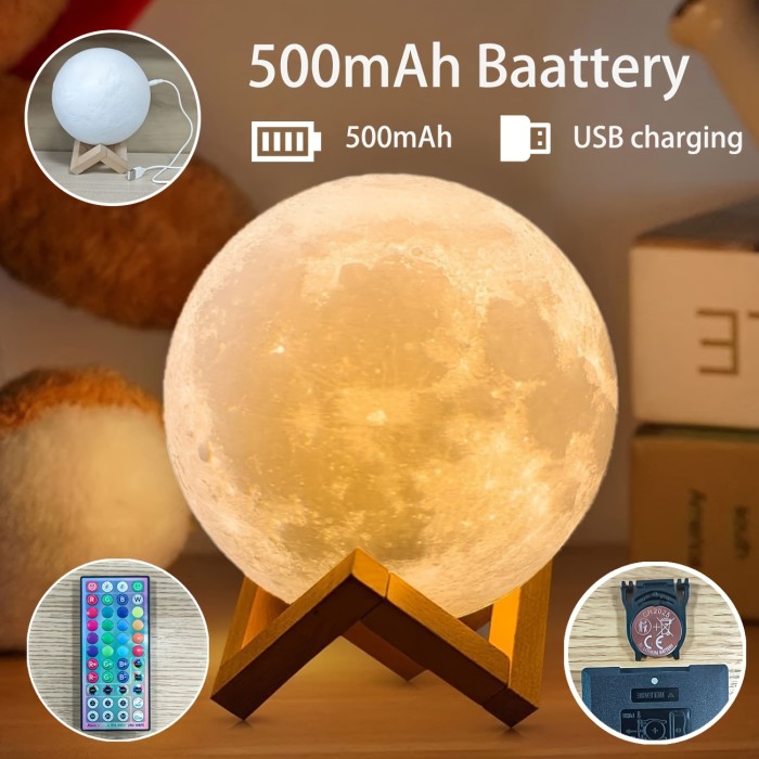 A Single Smart Remote-Controlled Moon Lamp with 128 Colors, a Small Light, Perfect As a Birthday Gift, Bedside Lamp, LED Light, USB Lamp, Decorative Item, Bedroom Light, Room Decoration Light, And a Creative Gift for Birthdays And Valentine'S Day.