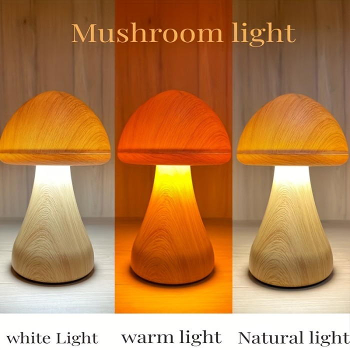3-color LED Mushroom Light 1pc 3-color LED Mushroom Light | Portable Dimmable Night Light with Touch Sensor, USB Charging, Wireless Desk Light, Home Decoration, Christmas Light, Christmas Gift