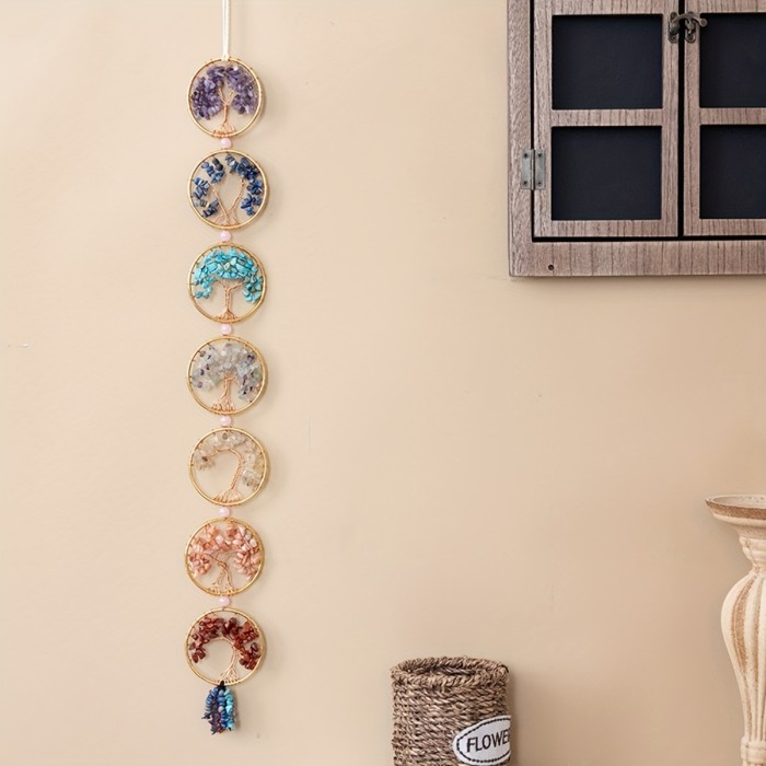 7 Chakra Stones  Tree of Life Healing Crystals Hanging Ornament Wall Ornament Meditation Window Hanging Ornament Home Decor Gifts for Women
