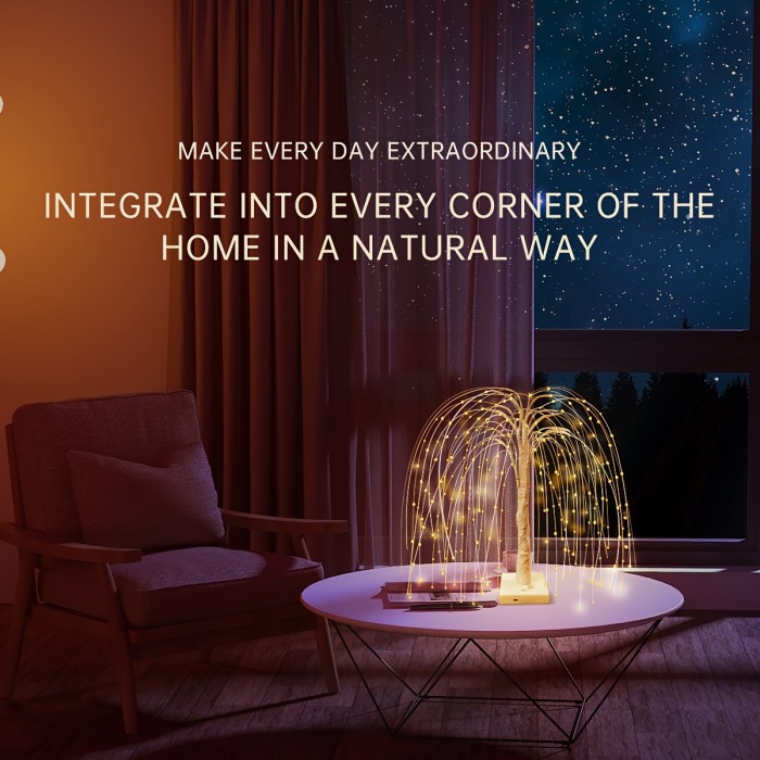 1pc Willow Tree LED Night Light, 192 LEDs, 8 Lighting Modes, USB\u002FBattery Dual Power, Romantic Table Lamp for Bedroom, Wedding, Party, Home Decor - Plastic Shade