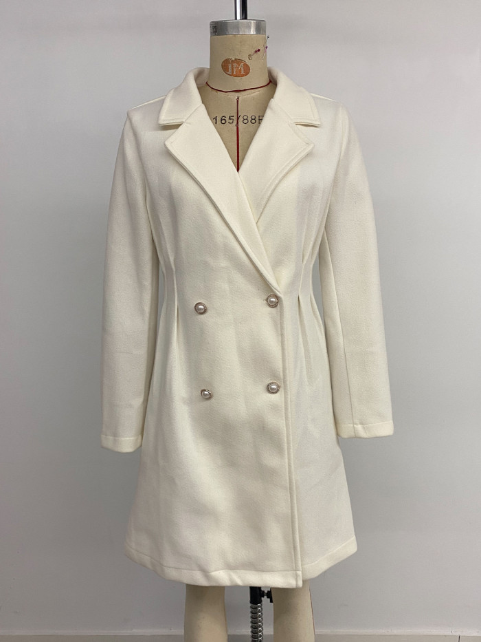 2025 New Autumn and Winter Clothes Women Temperament Elegant Pearl Button Decoration Solid Color Slim Coat Women