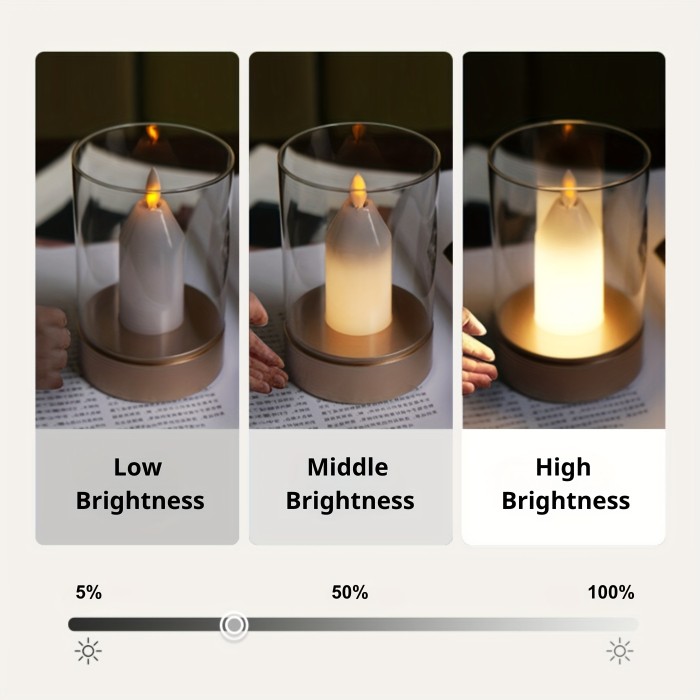 1pc Motion-Activated LED Magic Candle Light - Polished Metal, Adjustable Brightness, USB Rechargeable Glass Table Lamp for Cosplay, Party Decor, Home Ambiance