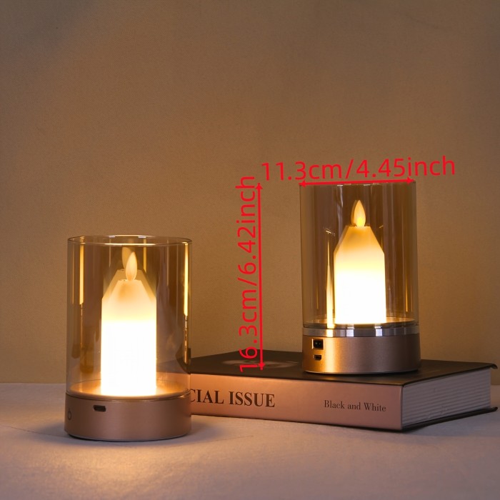 1pc Motion-Activated LED Magic Candle Light - Polished Metal, Adjustable Brightness, USB Rechargeable Glass Table Lamp for Cosplay, Party Decor, Home Ambiance