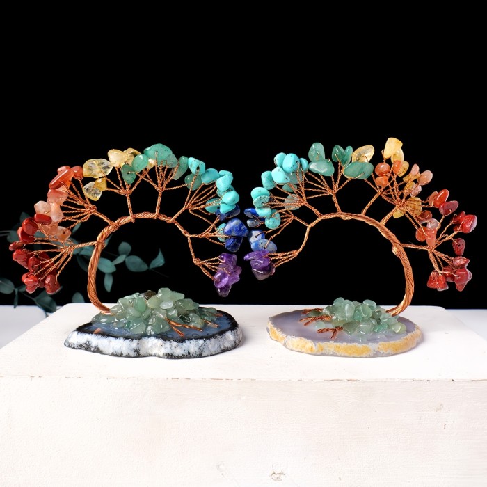 Natural Crystal Tree Natural Crystal Tree with Seven Colors - Handcrafted Agate Base and Green Stones - Decorative Craft Symbolizing Wealth And Prosperity